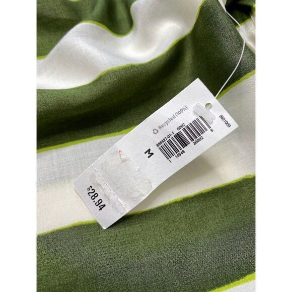 Womens OLD NAVY Green Stripe 1/2 Balloon Sleeve Elastic Waist Top Sz Medium NEW - Picture 7 of 10